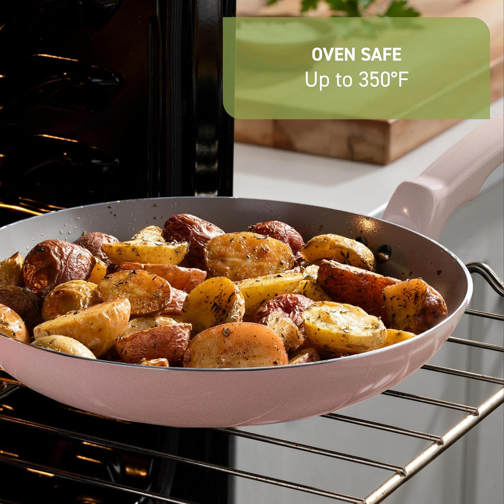 T-Fal Refresh Ceramic Pots and Pans Set, Nonstick Cookware, 20-Piece, Oven Safe to 350°F, Ceramic Cookware Set, Stockpot, Griddle, Frying Pans, Utensils, Dusty Rose
