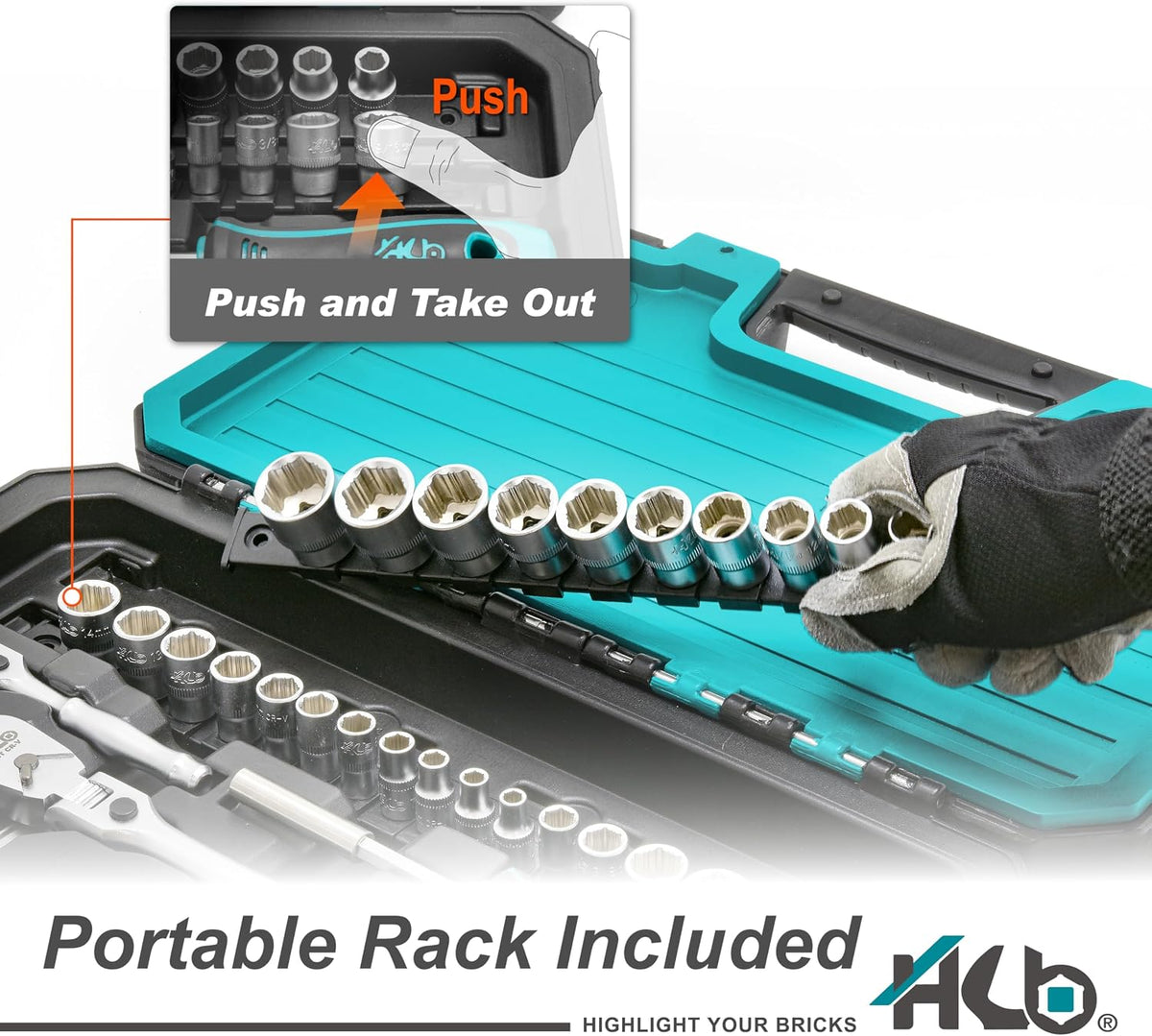 HB 101-Piece Socket Set AKX005-U, 90-Tooth Flex Head Ratchets 3/8'&1/4' Drive, Patented Non-Slip Metric SAE Sockets, Deep & Standard, Extension Bars, Bit Sockets, Rails, Case, Made in Taiwan