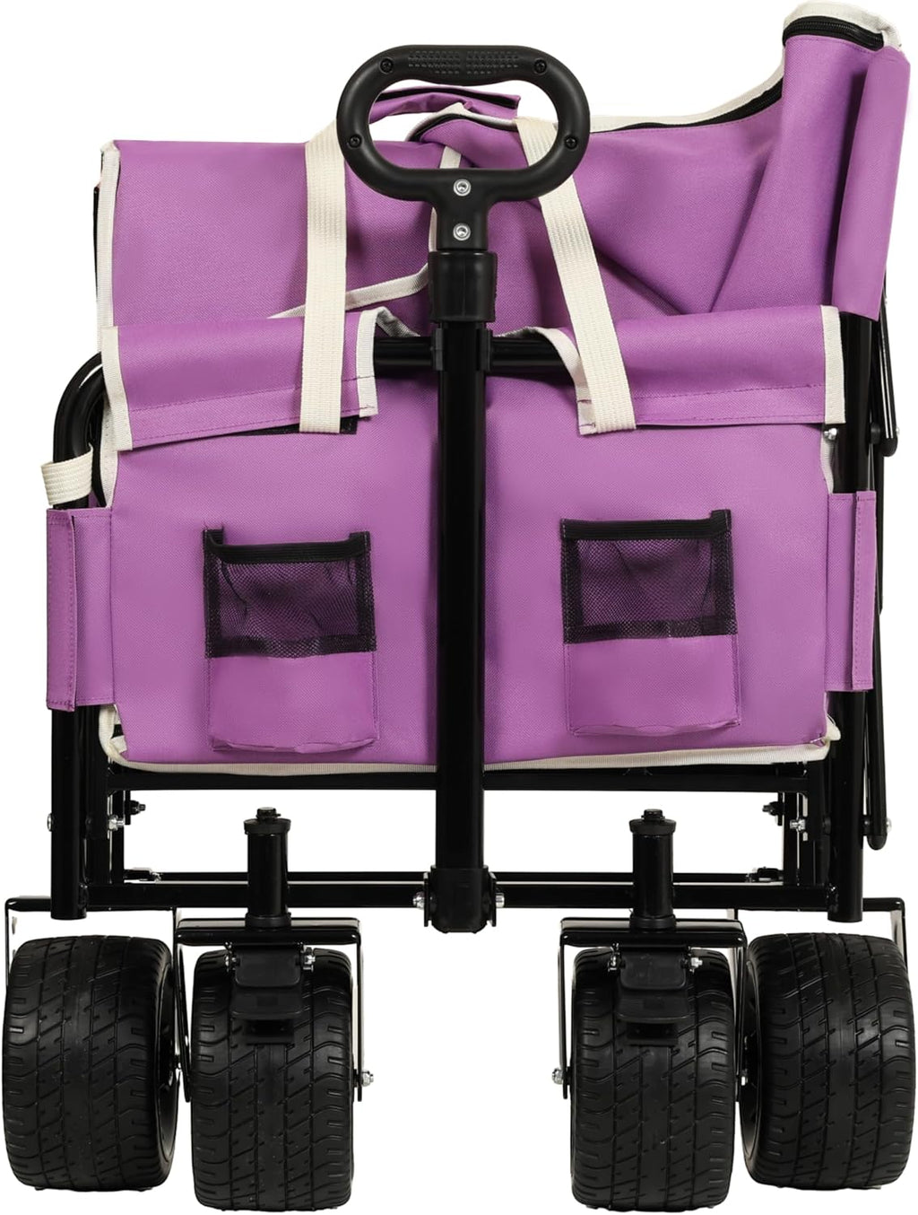 3-in-1 Heavy-Duty Convertible Folding Wagon Cart with Bench Seat & Storage – 500lb Capacity, 180L All-Terrain Wagon for Camping, Beach, Sports, & Garden – 360° Swivel Wheels (Purple)