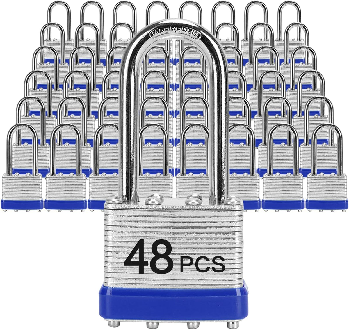 Padlocks with Same Key, LQYN 48 Pcs Laminated Keyed Padlock (1-9/16', 40mm), Keyed Alike Locks, Long Shackle, for Storage Locker, Hasp Latch, Toolbox, Sheds