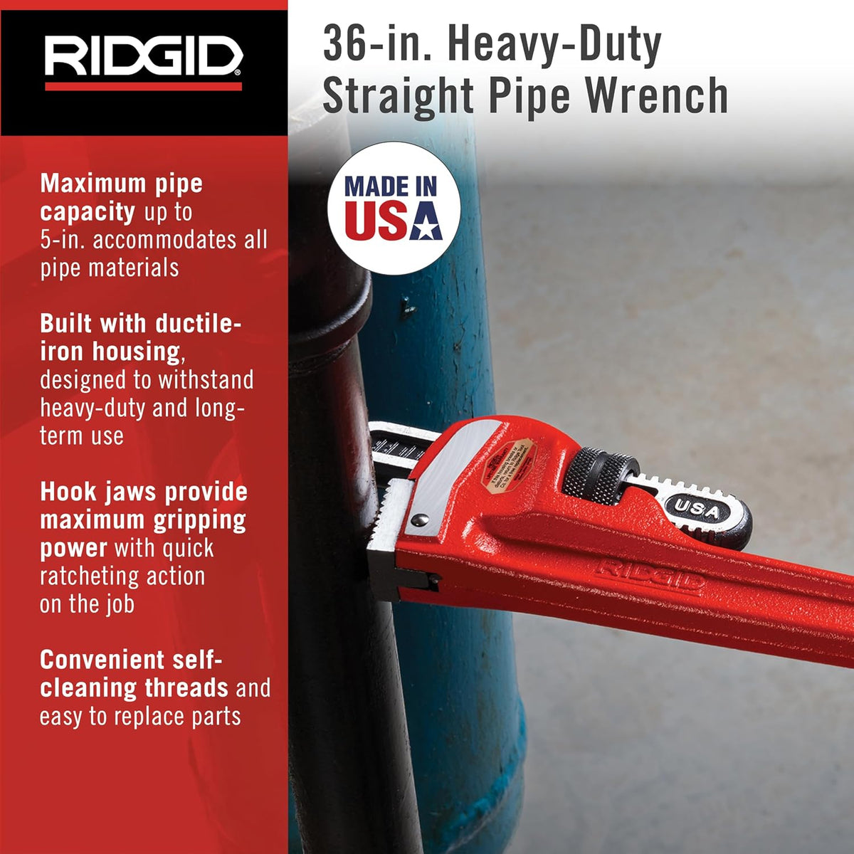 Ridgid 31035 model 36 Heavy-Duty Straight Pipe Wrench, 36' Plumbing Wrench