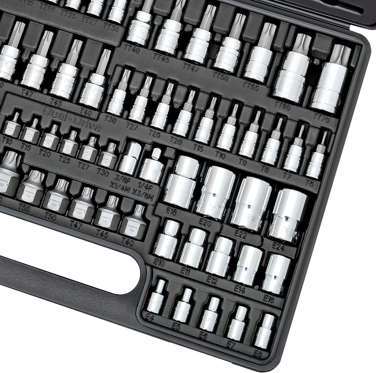 CARBYNE 74-Piece Master Torx Bit Socket Set and E-Torx Socket Set, Stubby Low Profile Super Short T10-T60, Standard T6-T70, Tamper TT6-TT70, Plus TP8-TP60, S2 Steel, Genuine Licensed Torx