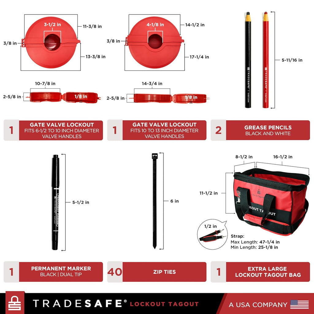 TRADESAFE Valve Lockout Tagout Kit - 55 Loto Devices, Ball, Butterfly, and Gate Valve Lockout Devices, Loto Locks, Cable Lock, Hasps, Tags, OSHA Compliant