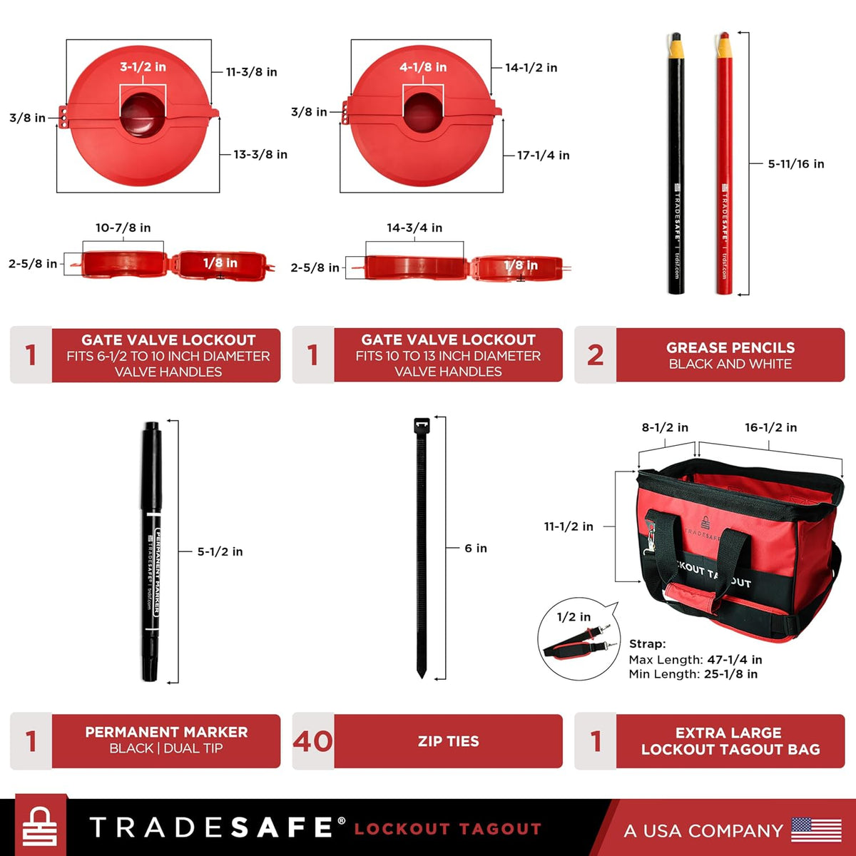 TRADESAFE Valve Lockout Tagout Kit - 55 Loto Devices, Ball, Butterfly, and Gate Valve Lockout Devices, Loto Locks, Cable Lock, Hasps, Tags, OSHA Compliant