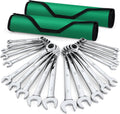 SK Ratcheting Wrench Set, Combination Wrench Set, 20-Piece, SAE 1/4' to 3/4', Metric 6 to 18mm, 72-Tooth, Premium CR-V Construction, with Rolling Pouch