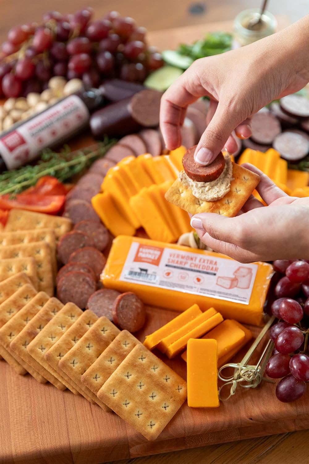 Farmers Market Charcuterie Gift Basket – Gourmet Meat & Cheese Gift Box with Summer Sausage, Wisconsin Cheese, Salami, Crackers & Mustard – Shelf Stable, Keto Friendly Food Gift for Father's Day, Holidays and Entertaining