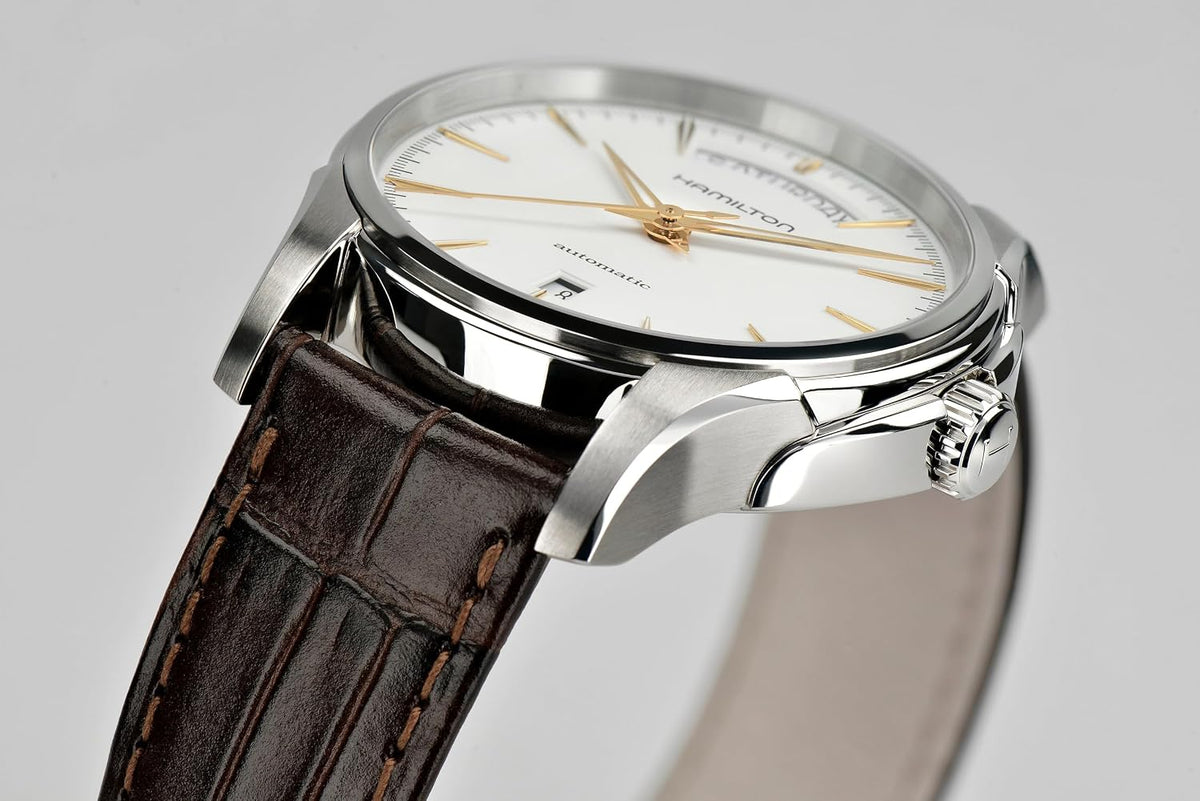 Hamilton Jazzmaster Automatic Men's Watch, 40mm Stainless Steel Case, Swiss Made, White Dial Analog Wrist Watch for Men, 50m Waterproof, Sapphire Crystal, Calf Leather Strap