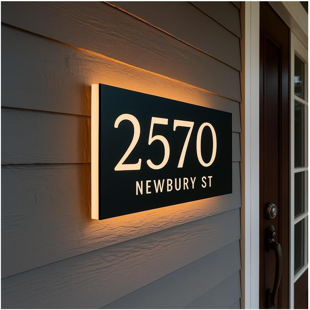 Custom Backlit LED House Number Sign for Outside, Personalized Illuminated Address Plaque for Home, Modern Lighted Sign - Waterproof (40X25CM (15,7 x 9,8 inch))