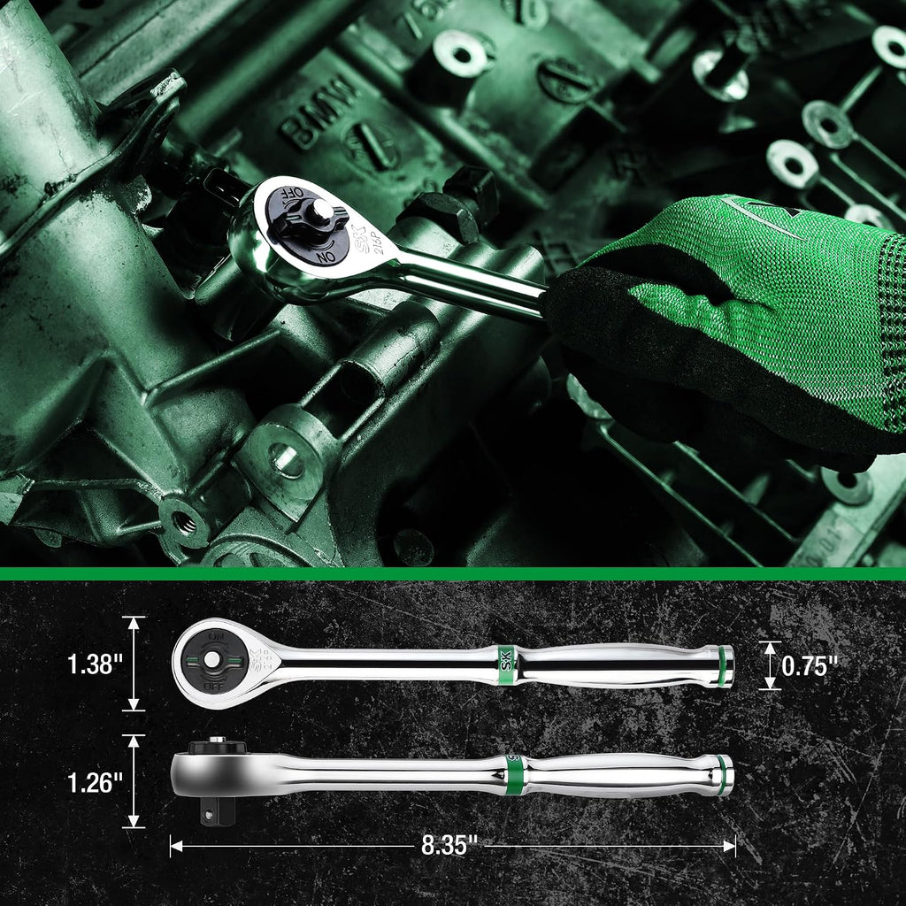 SK Tools USA 3/8' Drive, 51 Piece, 6 Point, Standard & Deep, SAE & Metric Chrome Socket Set | SK01455-216P