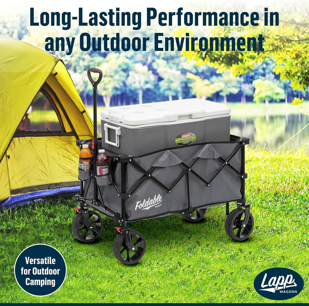 Lapp Wagons 39' Extra-Long Folding Wagon Cart, Heavy-Duty 360 lb Utility Wagon with Wheels, Reinforced Handle, Collapsible Beach Wagon for Camping, Garden, Grocery & Outdoor Use, Grey