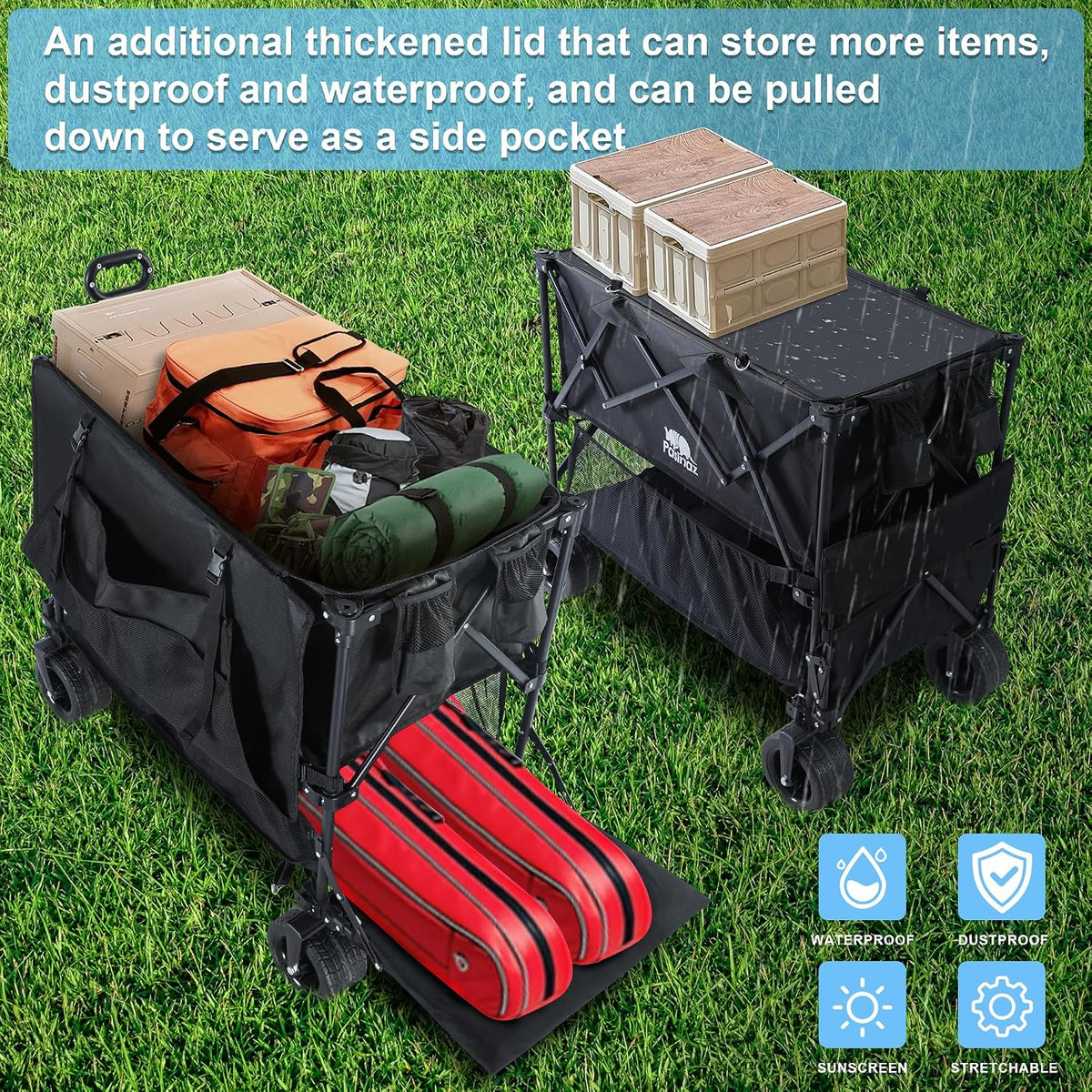 700lb Double Decker Wagon Collapsible Cart Foldable Heavy Duty Wagon Collapsible，400L,54' Extended Foldable Cart with Wheels for Camping Fishing & Outdoor Use, Beach cart，
