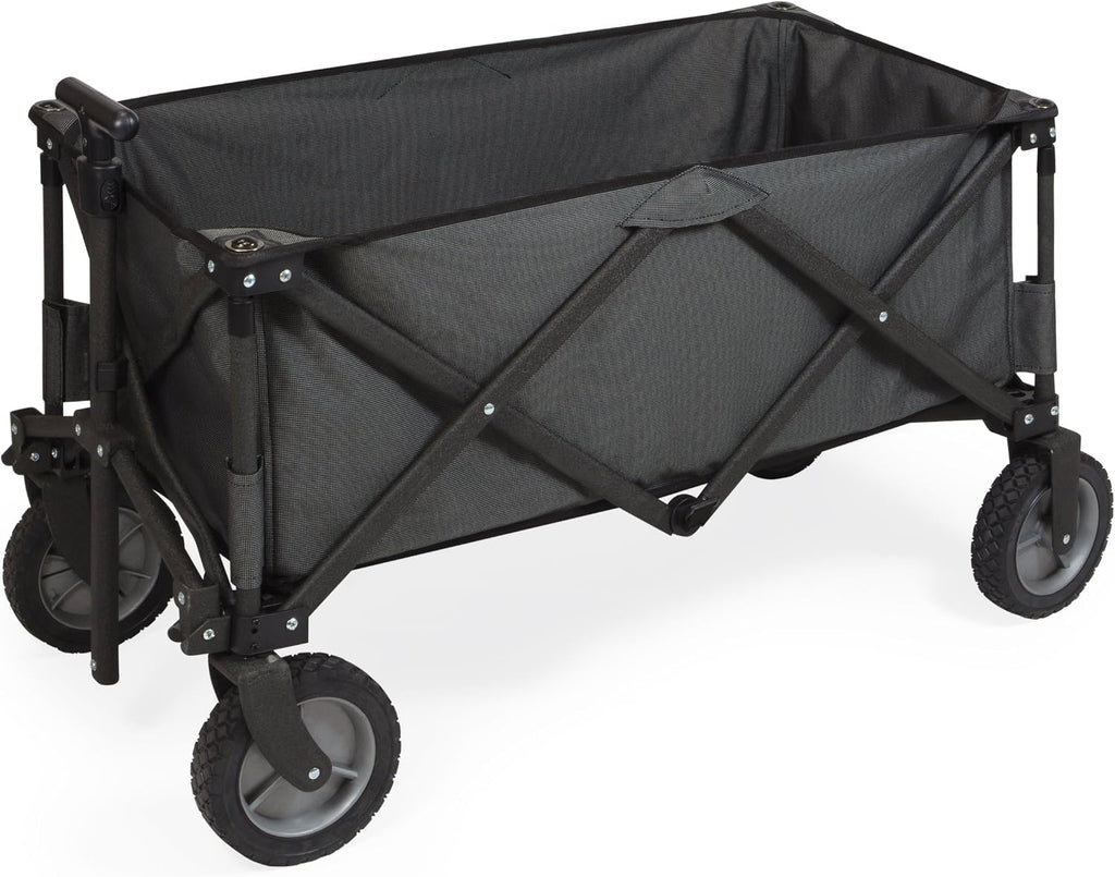 PICNIC TIME Adventure Collapsible Folding Wagon, Outdoor Collapsible Wagon, Portable Cart with Wheels, All-Terrain Trolly Cart with Storage Cover and Handle, Supports 225 lbs Weight, (Dark Gray)