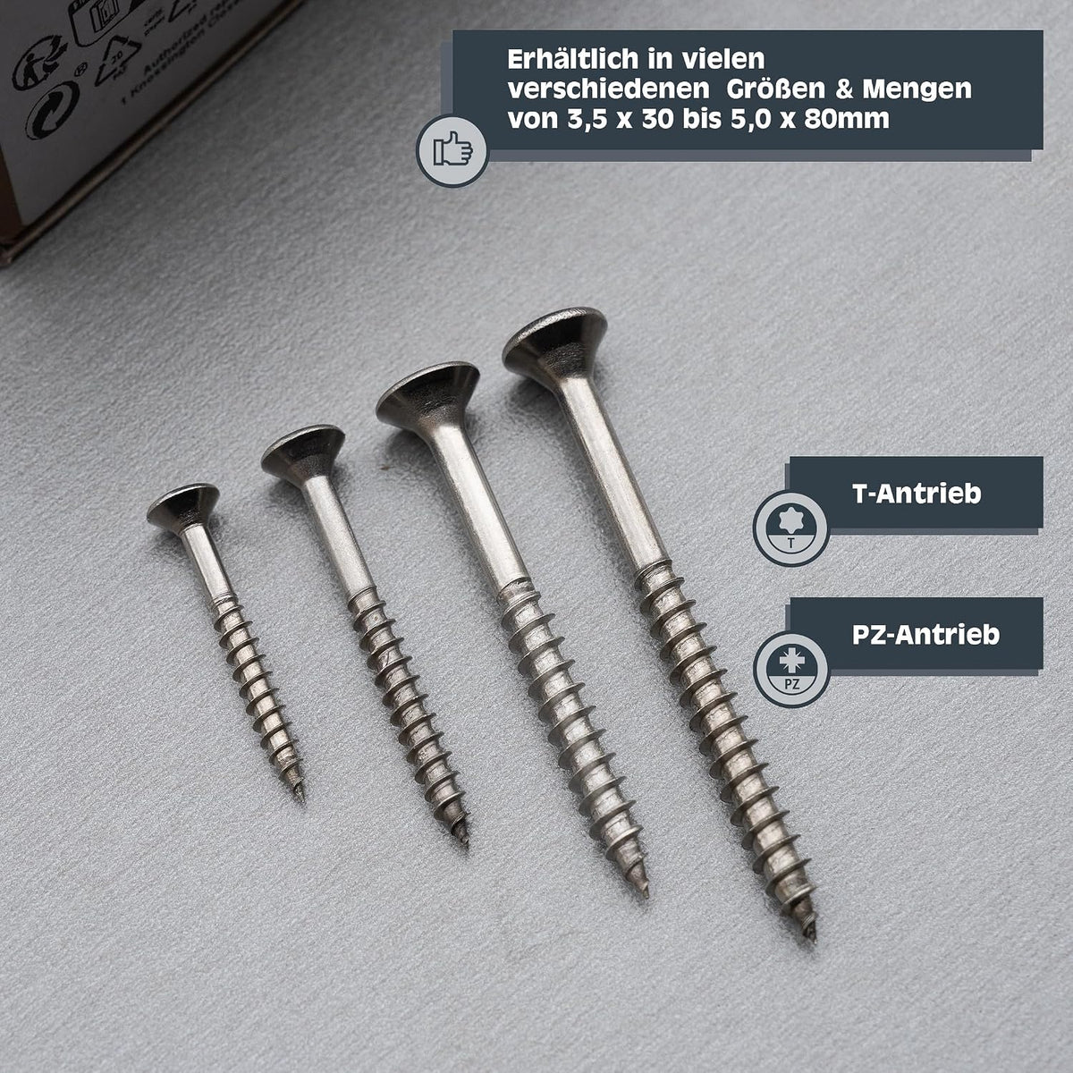 HELPMATE - Universal Countersunk Screws 5.0 x 50 Stainless Steel A2 Rustproof - Pack of 250 Wood Screws with T-Drive and Partial Thread - Chipboard Screws for Indoor and Outdoor Use