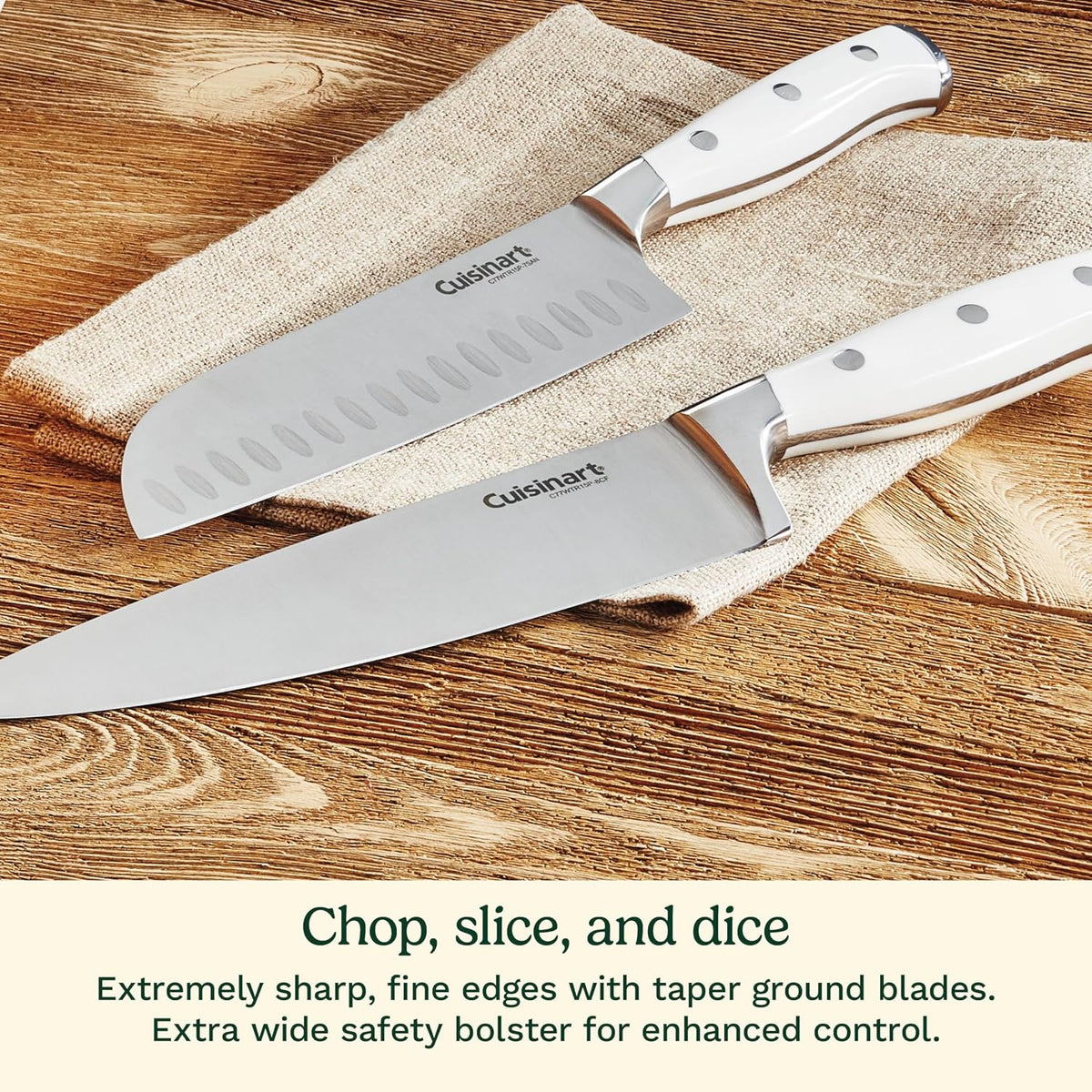Cuisinart 15-Piece Knife Set with Block, High Carbon Stainless Steel, Forged Triple Rivet, White, C77WTR-15P (Pack of 2)