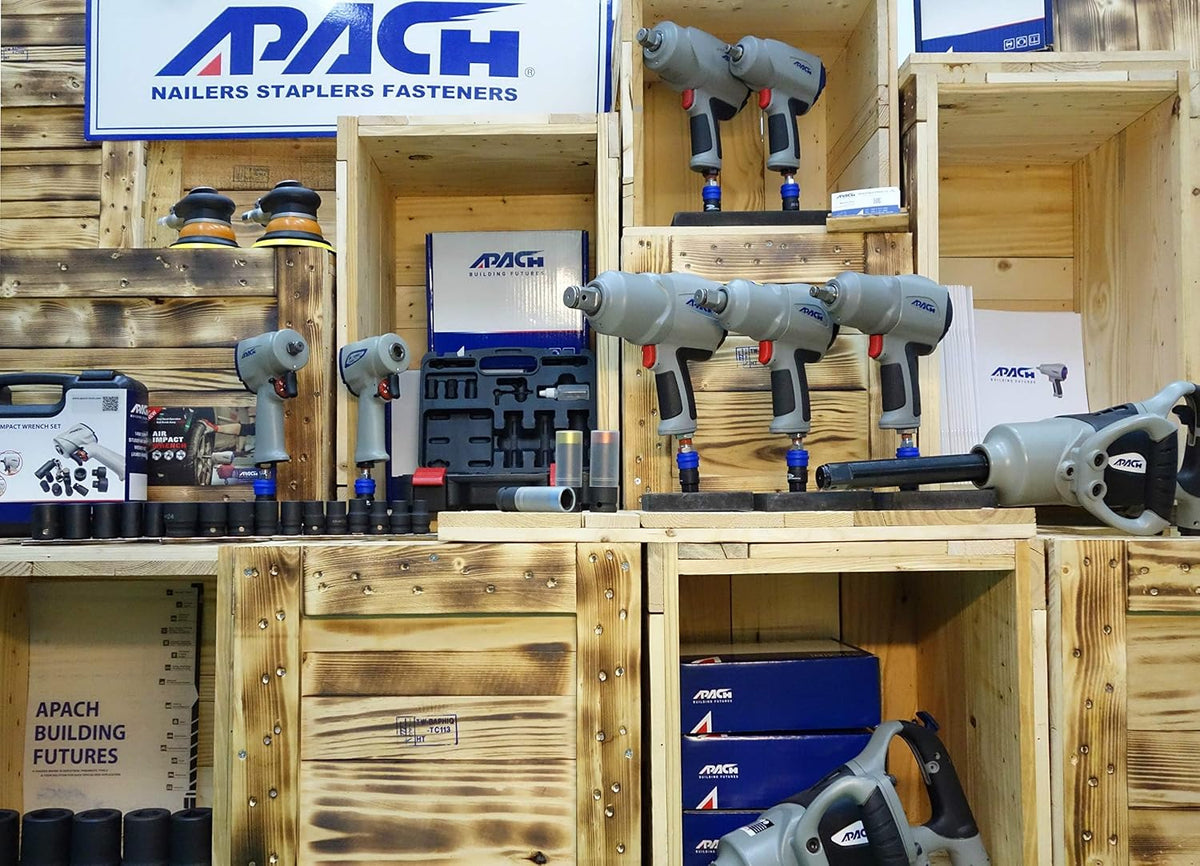 Apach Stubby Air Impact Wrench Set, Jumbo Hammer, High Torque, 1/2-Inch,1/2' Impact Sockets, Wheel Sockets, 5' Extension Bar (AW050G-SET)