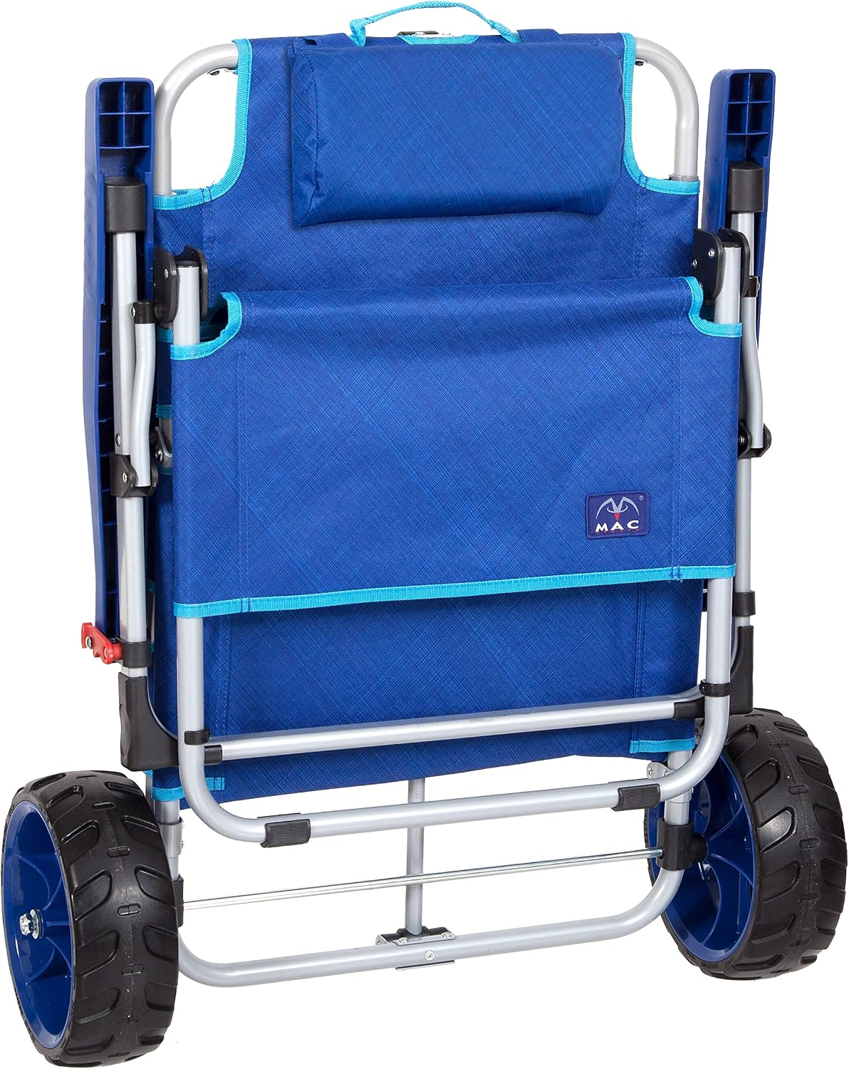 Mac Sports Beach Day Foldable Chaise Lounge Chair with Integrated Wagon Pull Cart Combination and Heavy Wheels - Perfect for Beach, Backyard, Pool or Picnic