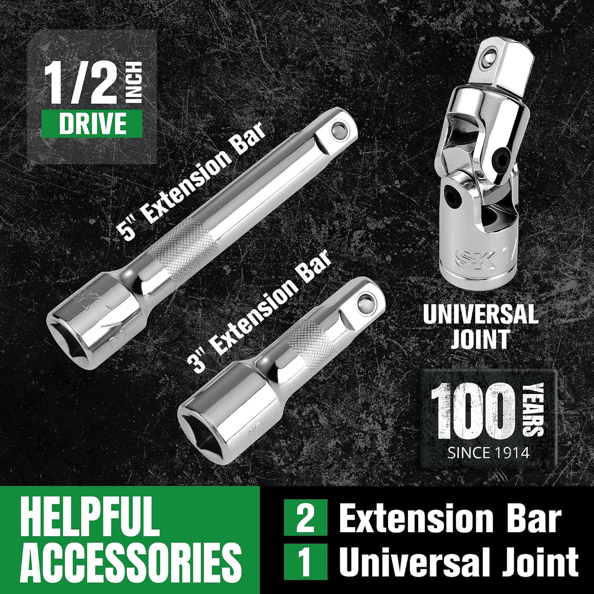 SK 1/2' Drive Socket Set with 160-P Ratchet, 31-Piece, Metric, SuperKrome Finish, Premium CR-V Construction, with EVA Foam Tool Organizer