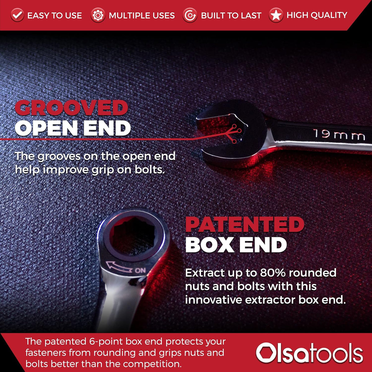 Olsa Tools Ratcheting Wrench Sets (Metric 12pc) - 6-Point Box End Ratchet Wrenches Set - 120 Tooth Metric Ratchet Wrench Set - Works on Stripped and Rounded Bolts - Professional Grade - Part: 1354