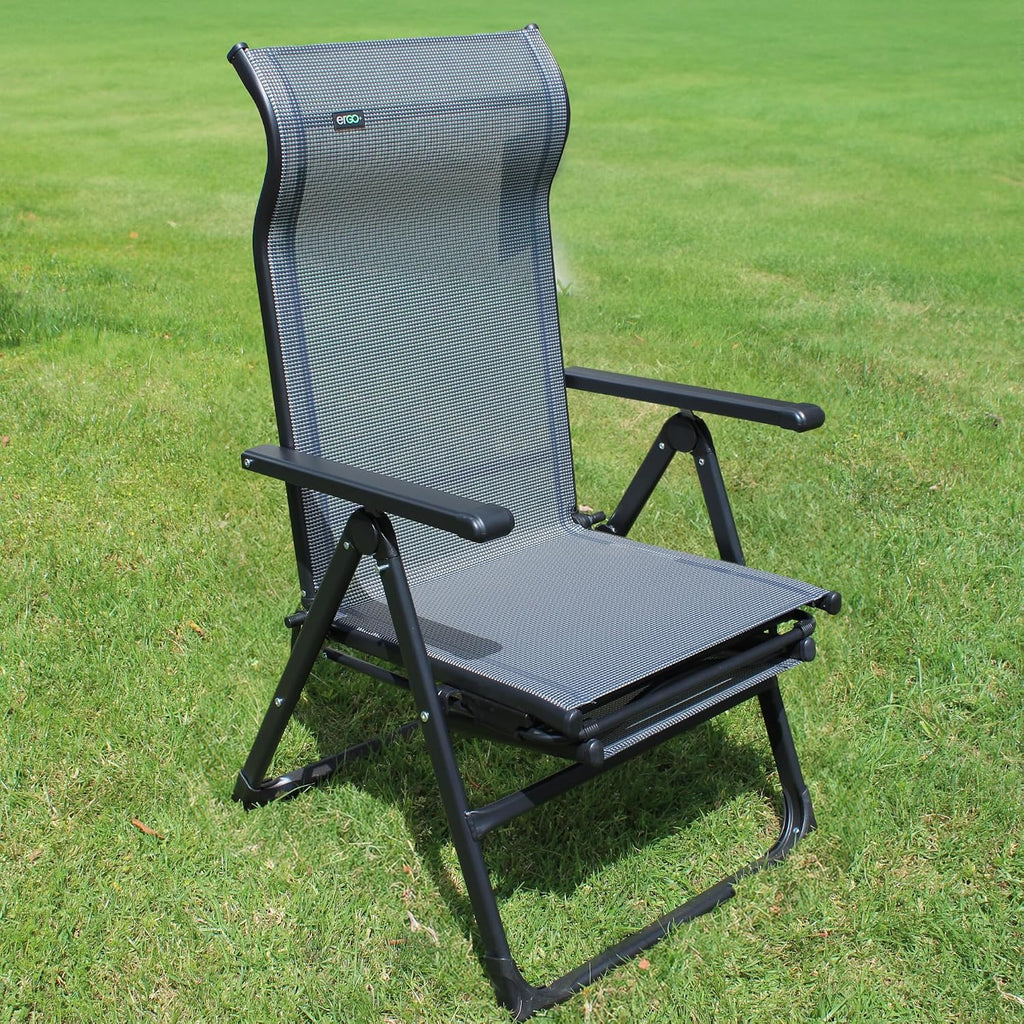 Caravan Sports Ergo+ - Adjustable Outdoor Patio Camping Lounge with Footrest & Headrest, Steel Frame Weather-Resistant Fabric – Folding Outdoor Chair