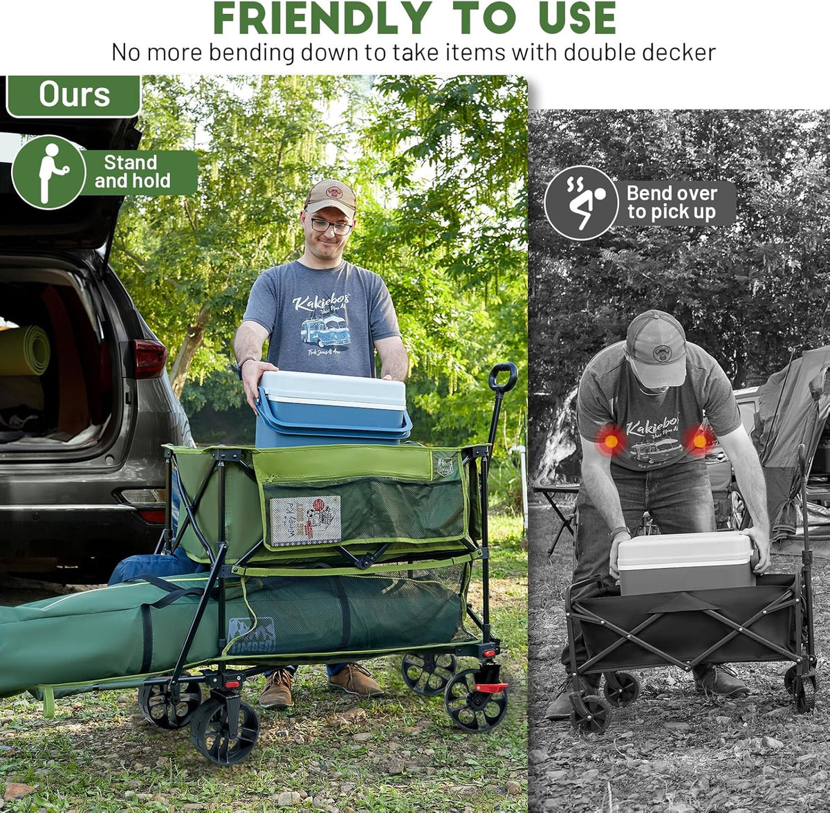 TIMBER RIDGE 400L Large Capacity Folding Double Decker Wagon with Brakes, 54' Extra Long Extender Wagon Cart, 450lbs Heavy Duty Collapsible Cart, All-Terrain Big Wheels for Camping, Sports, Shopping