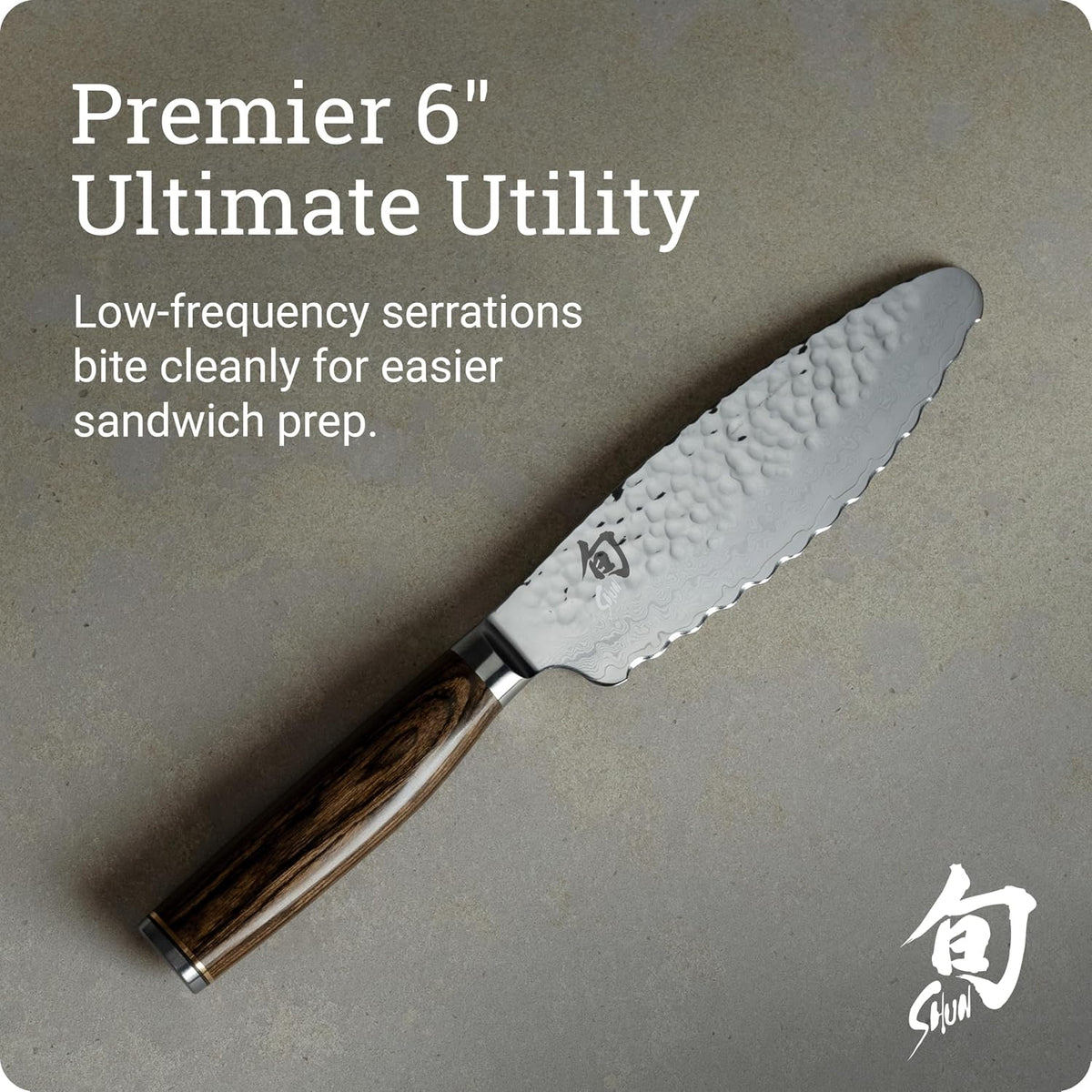 Shun Premier 6' Ultimate Utility Knife, Handcrafted Japanese Knife, VG-MAX Core with Damascus Stainless Steel Cladding, Pakkawood Handle, Precision and Sharpness for Professional and Home Chefs