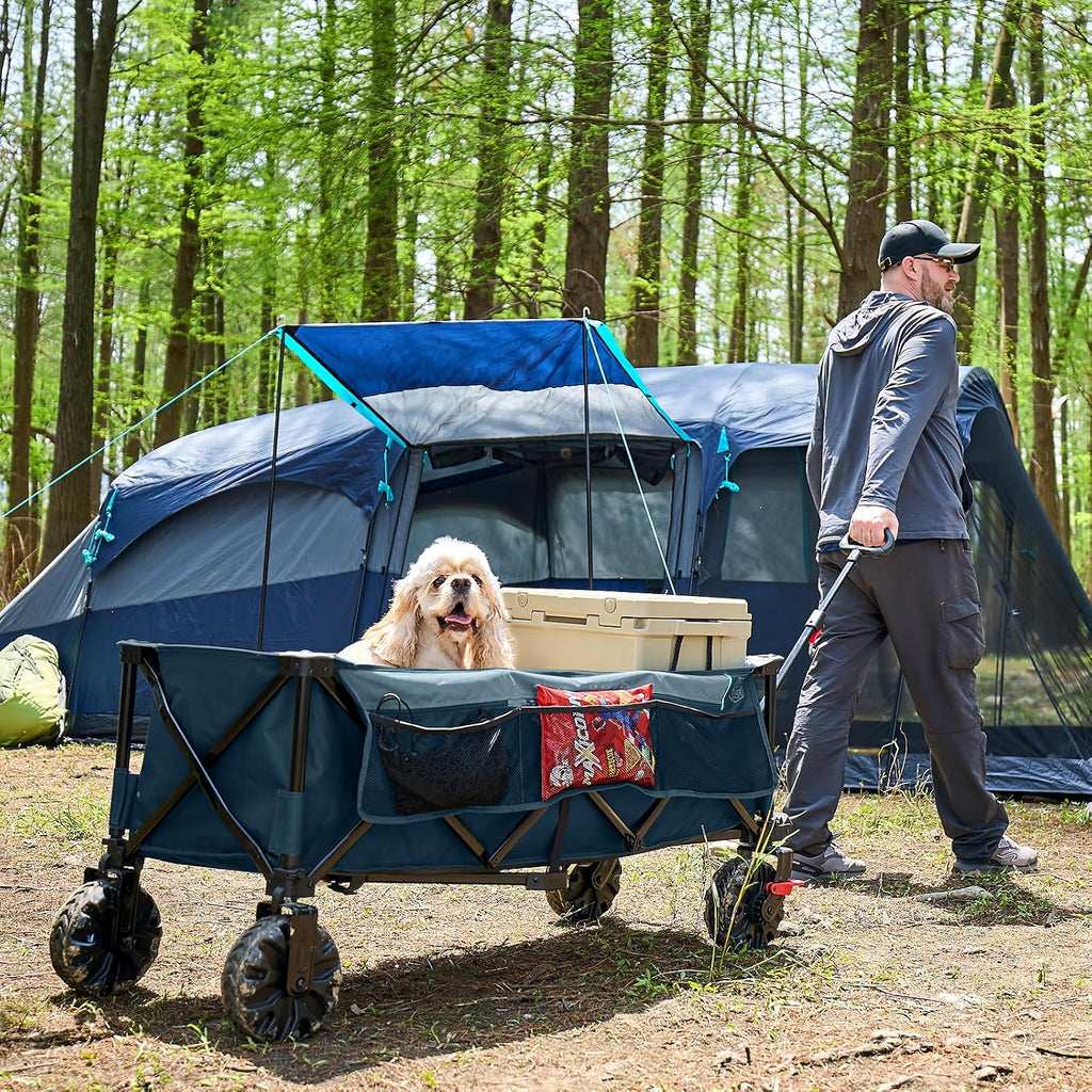 Timber Ridge 51.2' Extended Collapsible Wagon - Heavy-Duty Utility Cart with All-Terrain Wheels, Brakes & Cargo Net, 400L Capacity for Camping, Sports & Shopping, Blue