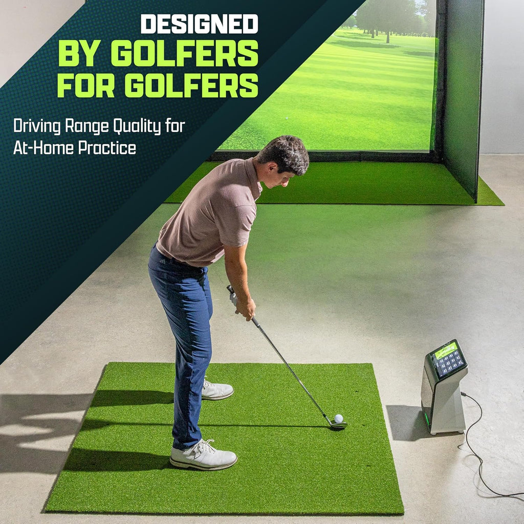GoSports Pro Golf Hitting Mat for Indoor and Outdoor Practice - Withstands Thousands of Shots - Heavy-Duty Turf Driving Range Mats Works with Golf Simulators - Includes 3 tees -Choose Your Size