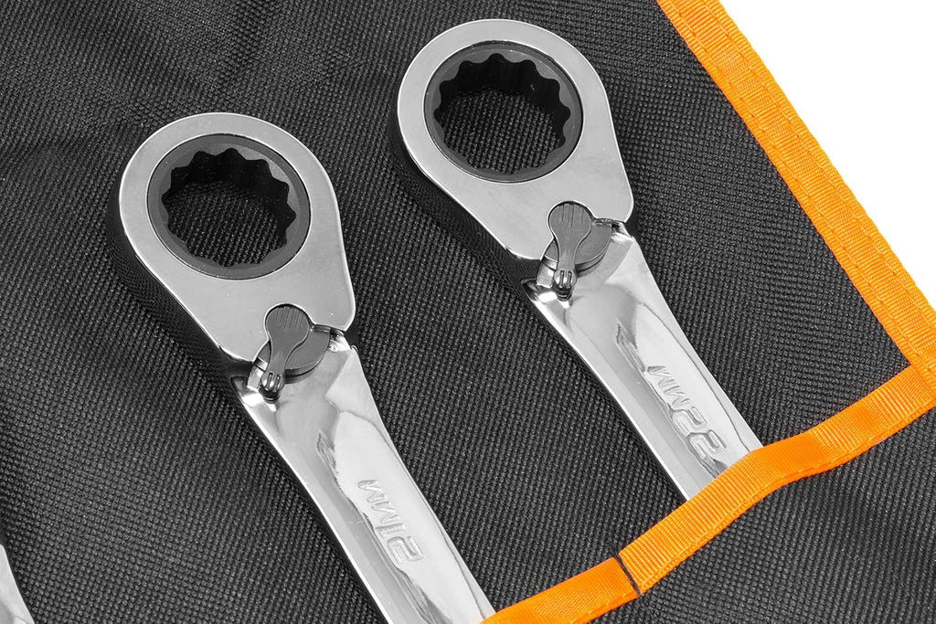 WEN 16-Piece Professional-Grade Reversible Ratcheting Metric Combination Wrench Set with Storage Pouch (WR162)