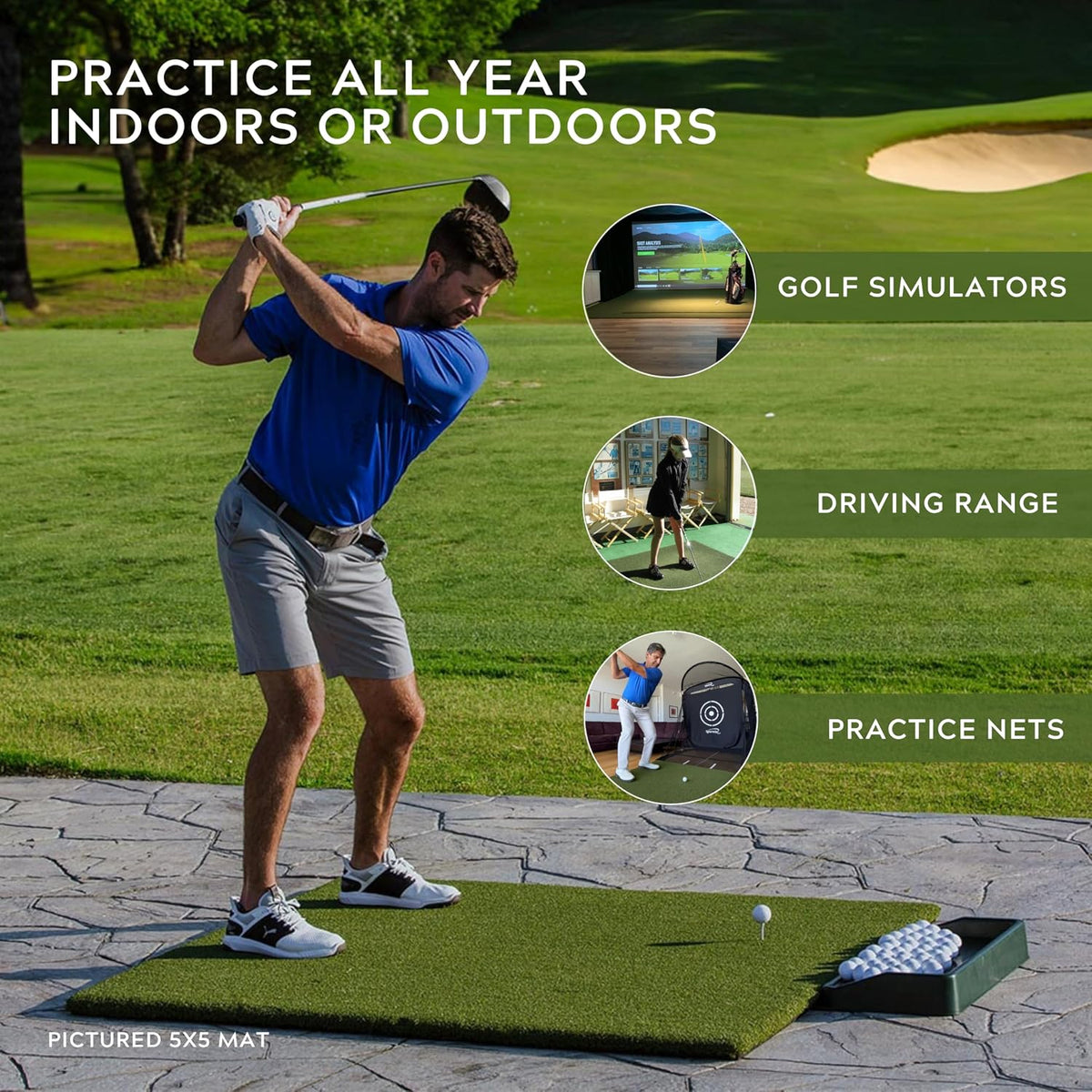 Real Feel Golf Mats The Original Country Club Elite 3'x5' Heavy Duty Commercial Practice Mat. The First Golf Mat that Takes A Real Tee and Lets You Swing Down Through,Simulator,Indoor/Outdoor