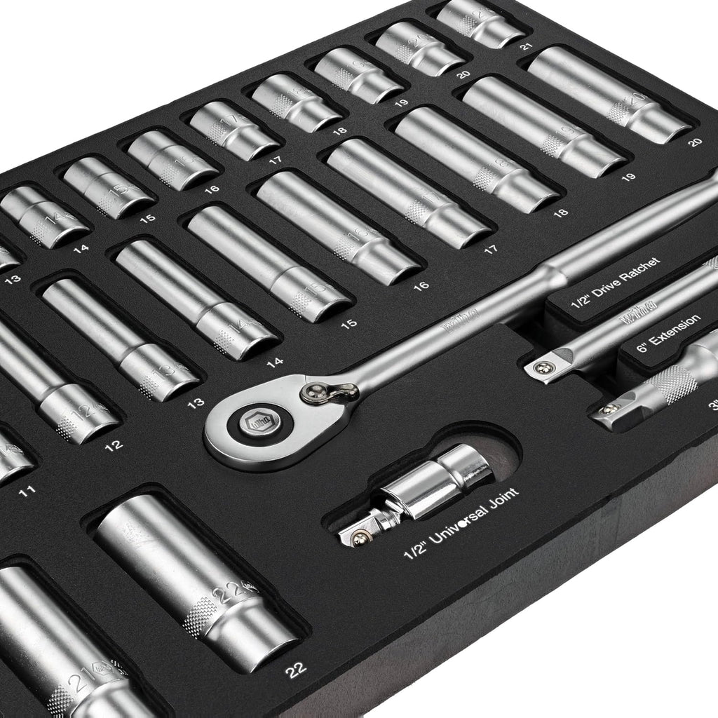 Wiha 33895 29 Piece 1/2' Drive Professional Standard and Deep Socket Tray Set - Metric