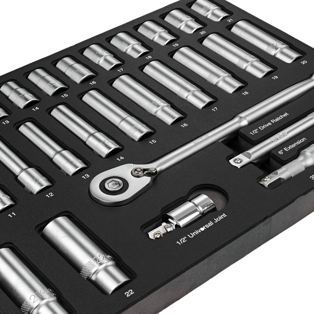 Wiha 33895 29 Piece 1/2' Drive Professional Standard and Deep Socket Tray Set - Metric