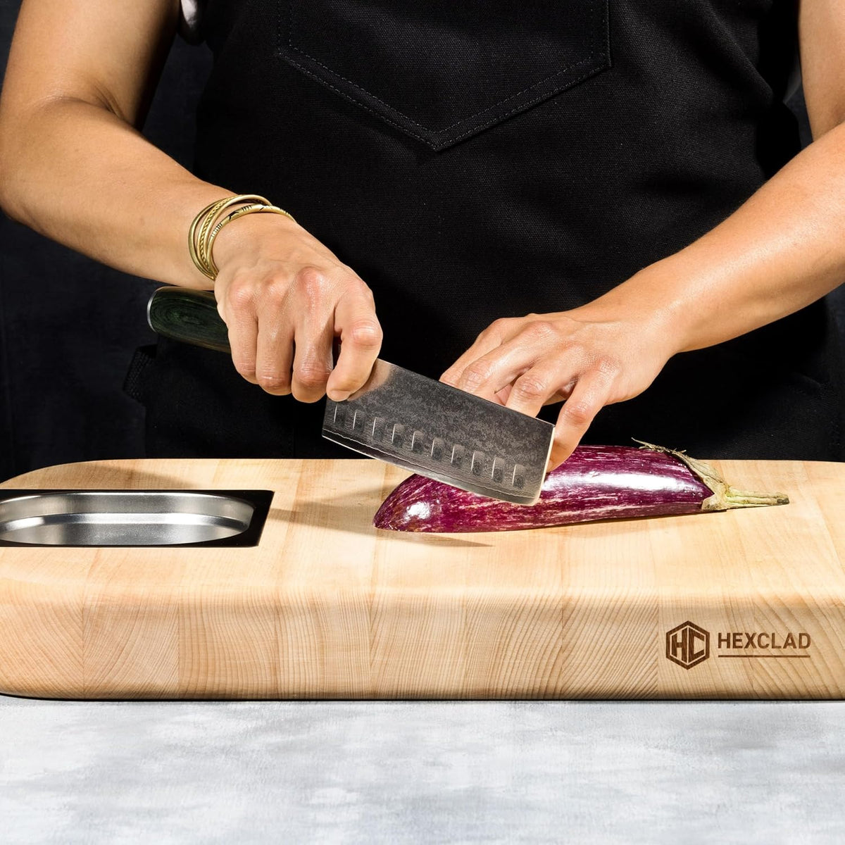 HexClad 6.5 Inch Japanese Damascus Stainless Steel Nakiri Knife, Full Tang Construction, Pakkawood Handle