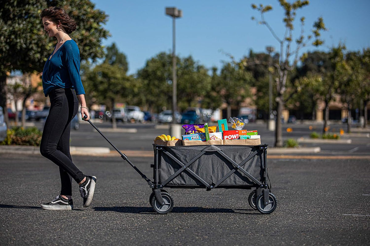 PICNIC TIME Adventure Collapsible Folding Wagon, Outdoor Collapsible Wagon, Portable Cart with Wheels, All-Terrain Trolly Cart with Storage Cover and Handle, Supports 225 lbs Weight, (Dark Gray)