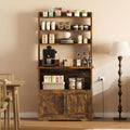 Bakers Rack with Storage Cabinet, Farmhouse Microwave Stand with Power Outlets, Small Kitchen Bakers Rack with Thick Table Top, Coffee Bar Station for Dining Room, Retro Brown