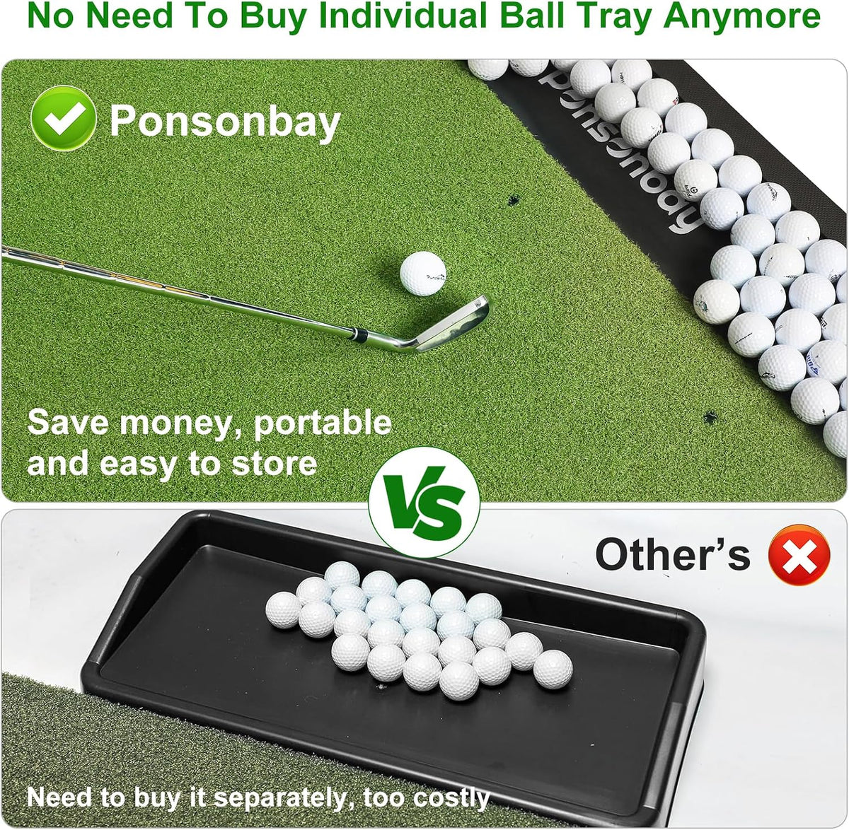 Integrated Golf Hitting Mat with Ball Tray, Thickening Golf Mats Practice Outdoor & Indoor Artificial Turf Matt with 3 Tees