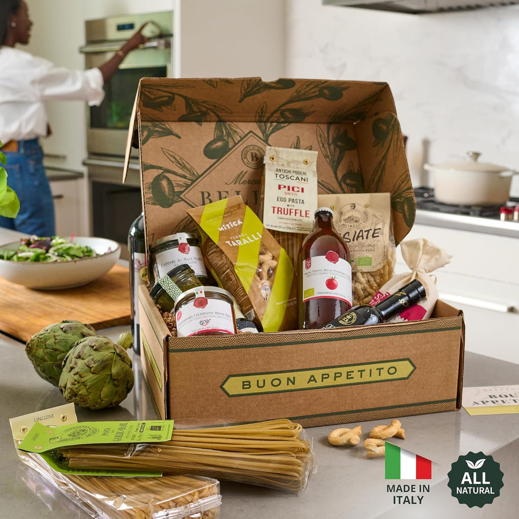 Mercato di Bellina Italy's Finest Artisanal Italian Food Gift Basket - All Natural Gourmet Pasta Gift Basket. Ideal for Holiday, Sympathy, Congratulations, Anniversary or Celebration