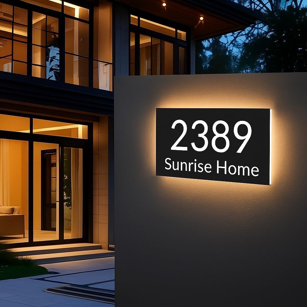 Custom LED House Number Sign Waterproof Lighted Address Plaque Outdoor, personalization lighting Sign illuminated backlit - Waterproof (50X25CM (19,6 x 9,8 inch))