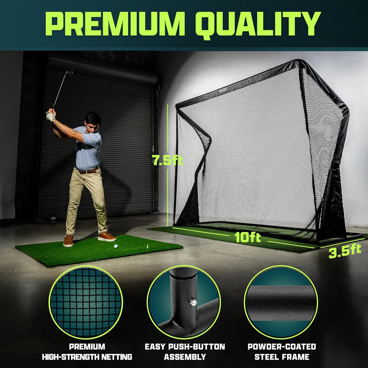 GoSports Elite Golf Practice Hitting Net with Steel Frame - Indoor and Outdoor Use - Portable Golf Net - Durable Netting - 7' or 10' Size