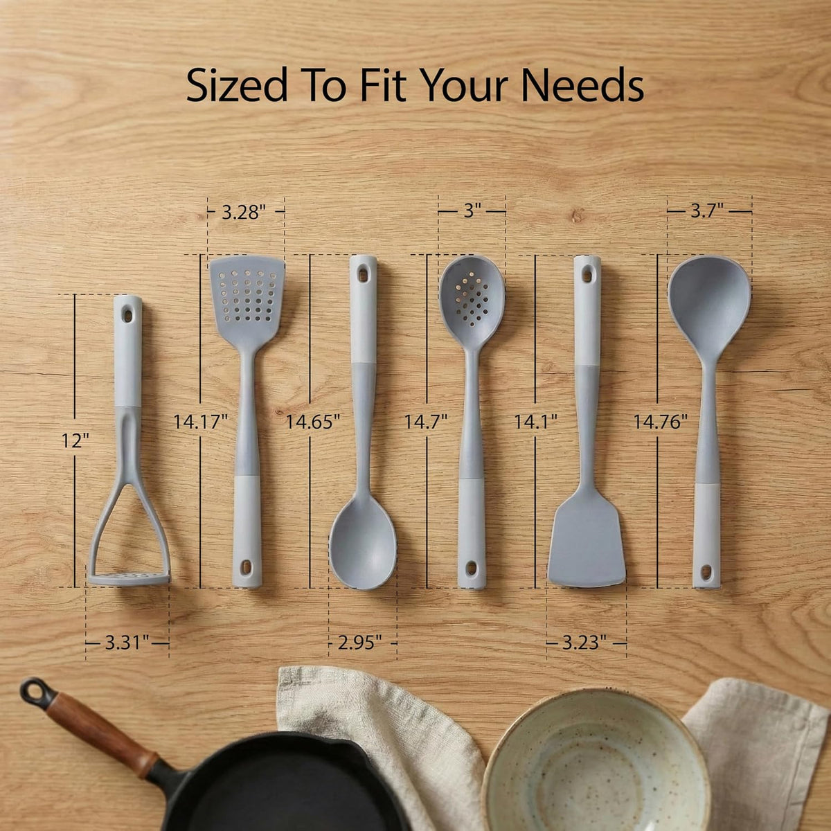 Restaurantware Silicone Utensil Set Pack of 10 Non-Slip Handle 6-Piece Nylon Kitchen Tool Set, Heat-Resistant Dishwasher-Friendly Cooking Accessories, Durable Gray and White Cooking Utensils