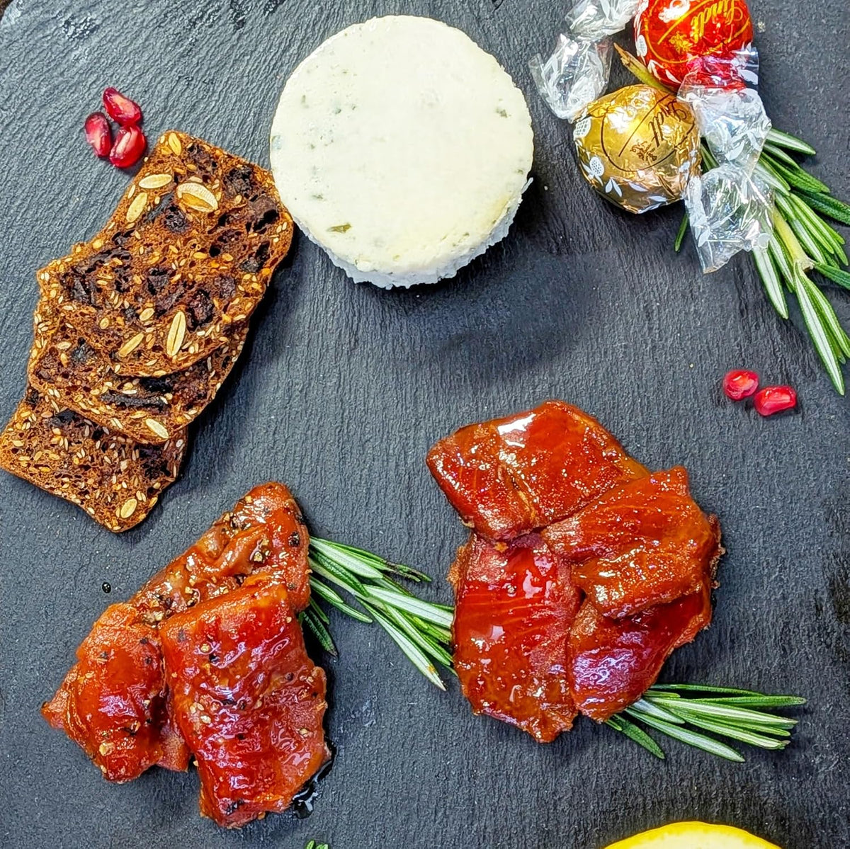Smoked Salmon Holiday Gift Box – Wild Sockeye Maple Nuggets & Wild Pepper Smoked Salmon Nuggets with Crackers, Chocolates & Boursin Cheese – Gourmet Christmas Seafood Fish Gift Basket (Including 1 Pound)