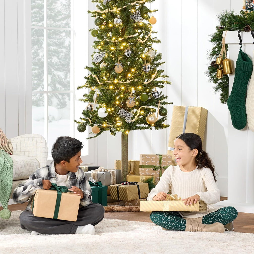 Best Choice Products Pencil Christmas Tree 7.5ft Pre-lit Alpine Slim Holiday Decoration, Lighted Skinny Décor LED Lights, Metal Stand