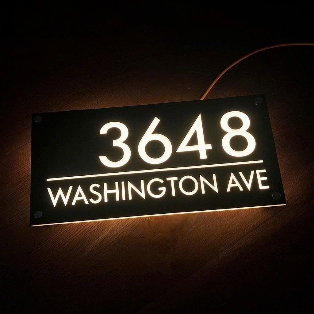 Custom LED House Number Sign Waterproof Lighted Address Plaque Outdoor, personalization lighting Sign illuminated backlit - Waterproof (17.5x35 cm(6.89x13.78 inch))
