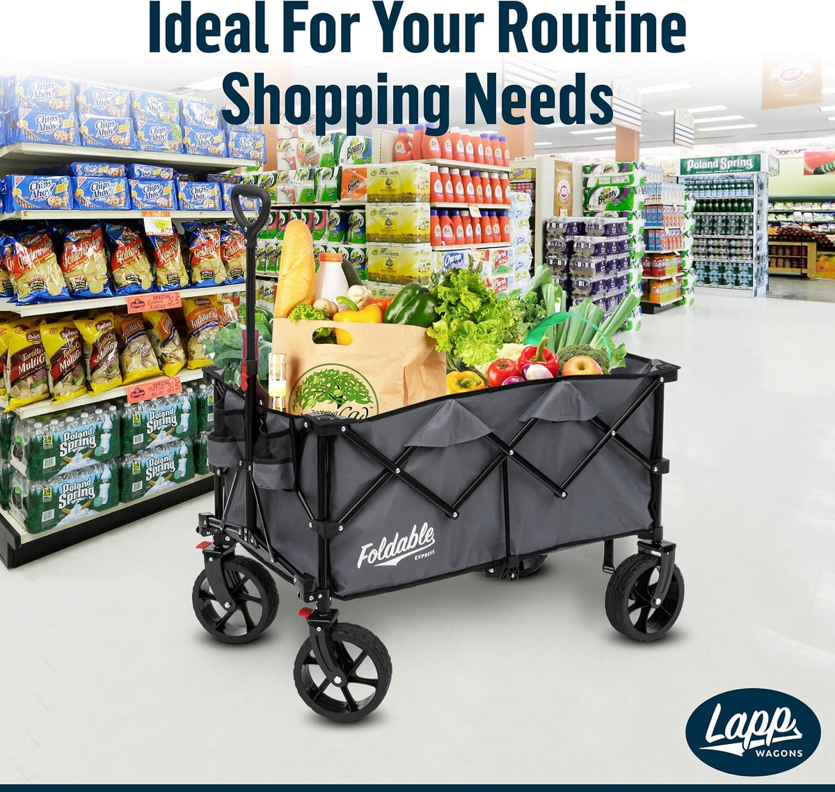Lapp Wagons 39' Extra-Long Folding Wagon Cart, Heavy-Duty 360 lb Utility Wagon with Wheels, Reinforced Handle, Collapsible Beach Wagon for Camping, Garden, Grocery & Outdoor Use, Grey