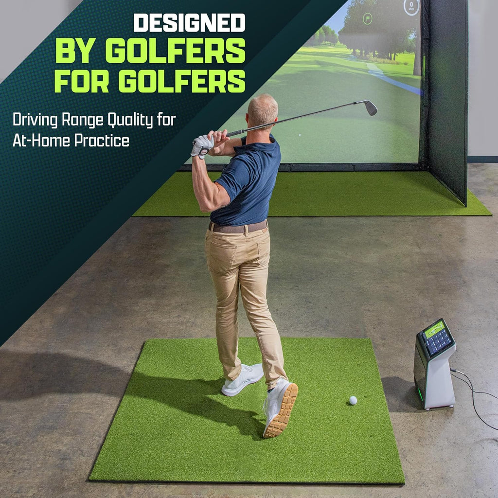 GoSports Elite Golf Hitting Mat for Indoor and Outdoor Practice - Withstands Thousands of Shots - Heavy-Duty Turf Driving Range Mats Works with Golf Simulators - Includes 3 tees - Choose Your Size