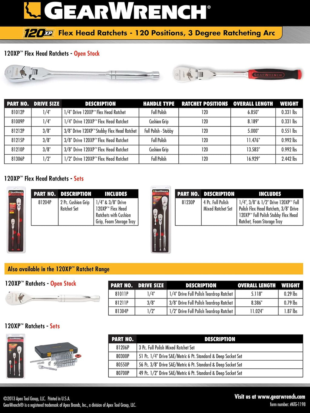 GEARWRENCH 1/2' Drive 120XP Flex Head Ratchet - 81306P