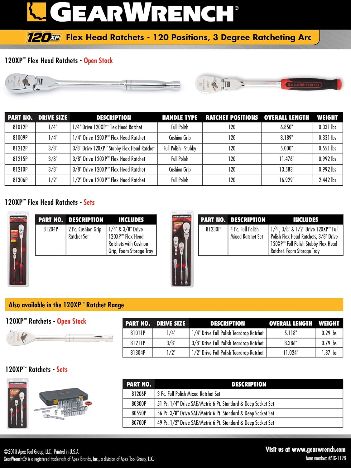 GEARWRENCH 1/2' Drive 120XP Flex Head Ratchet - 81306P
