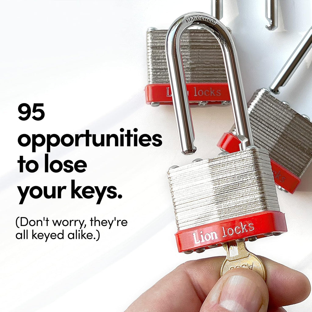 Lion Locks 48 Keyed Alike Padlocks with 2' Long Shackle, 96 Keys - Padlocks for Outdoor Use, Locks with Keys, Hardened Steel Case, Pick Resistant Brass Pin Cylinder for Hasp Latch, Locker, Gate