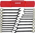 STARWORK TRUE MECHANIC™ 20 Pc. 120-Tooth Reversible Ratcheting Wrench Set, Combination Ratchet Wrench Set, Non-Slip, Long Pattern, 6-Point 15° Offset, Professional, SAE/Metric(5/16-3/4' & 8-19 mm)