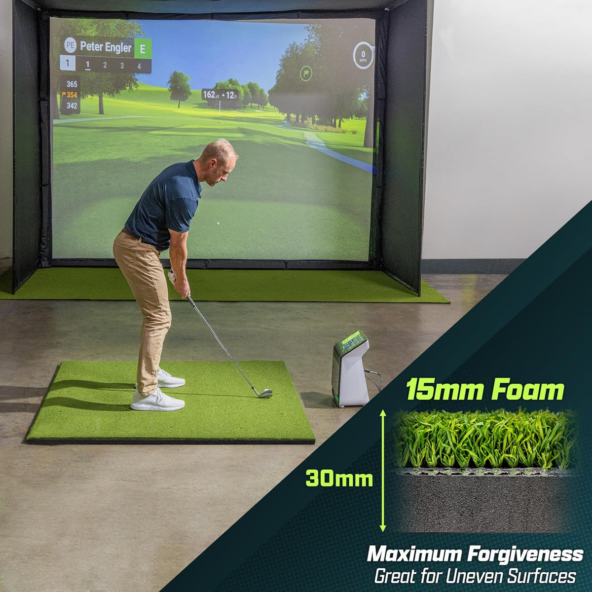 GoSports Elite Golf Hitting Mat for Indoor and Outdoor Practice - Withstands Thousands of Shots - Heavy-Duty Turf Driving Range Mats Works with Golf Simulators - Includes 3 tees - Choose Your Size