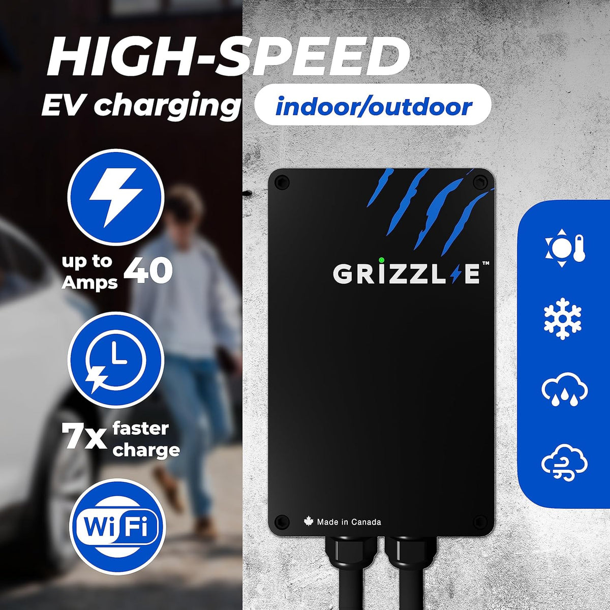 Grizzl-E Smart Level 2 240V / 40A Electric Vehicle (EV) Charger, Metal Case UL Tested and Certified, Energy Star, Indoor/Outdoor Electric Car Fast Charging Station, NEMA 14-50, Black